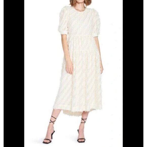 NWOT En Saison Dress Women Large Ivory Texture Stripe Bohemian Midi Cottage - Picture 1 of 12